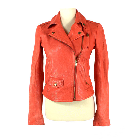 Theory Jackets & Blazers - Theory Elenian Juno Leather Jacket Melon Orange Biker Moto Lamb Leather Size S